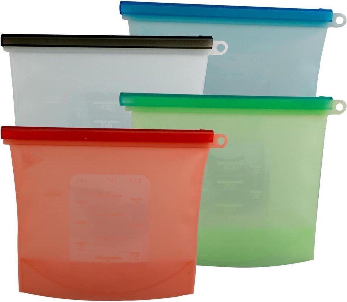  LOUZR Siliconen Vershoudzakken - Set 4-Stuks - 1000ml - Herbruikbaar
