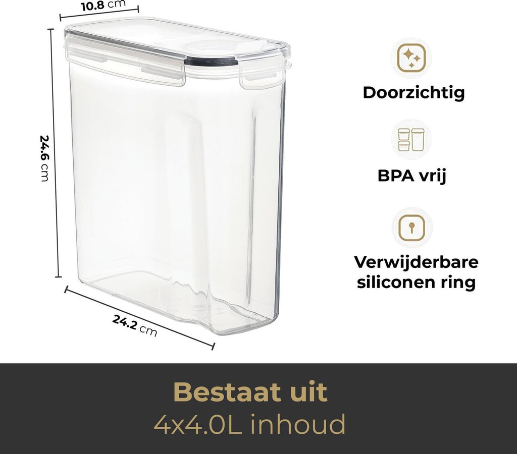  Stosh Voorraadpotten - Voorraadbussen - Vershouddoos - 4 Stuks - 4.0L - BPA Vrij - Kunststof