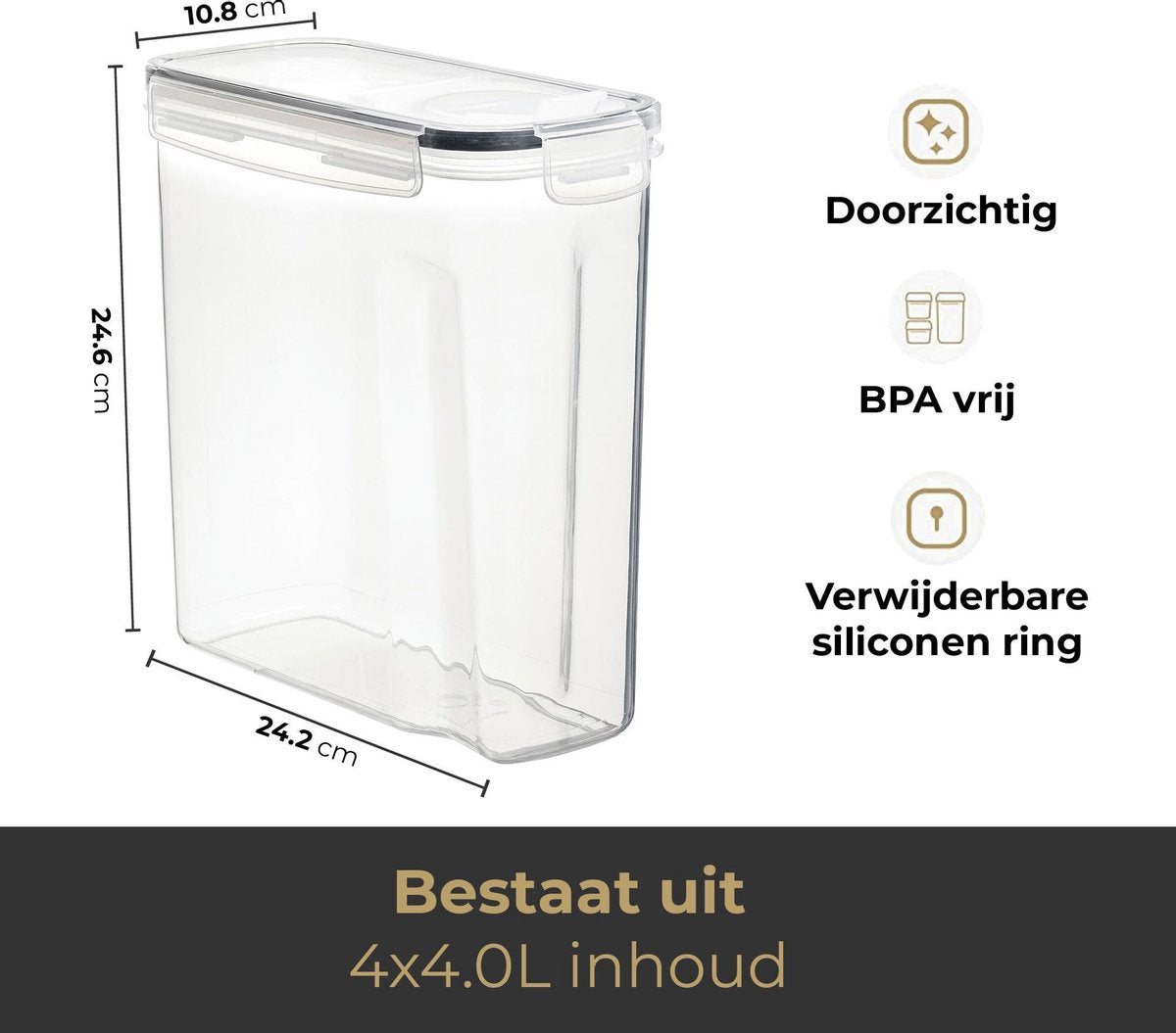  Stosh Voorraadpotten - Voorraadbussen - Vershouddoos - 4 Stuks - 4.0L - BPA Vrij - Kunststof
