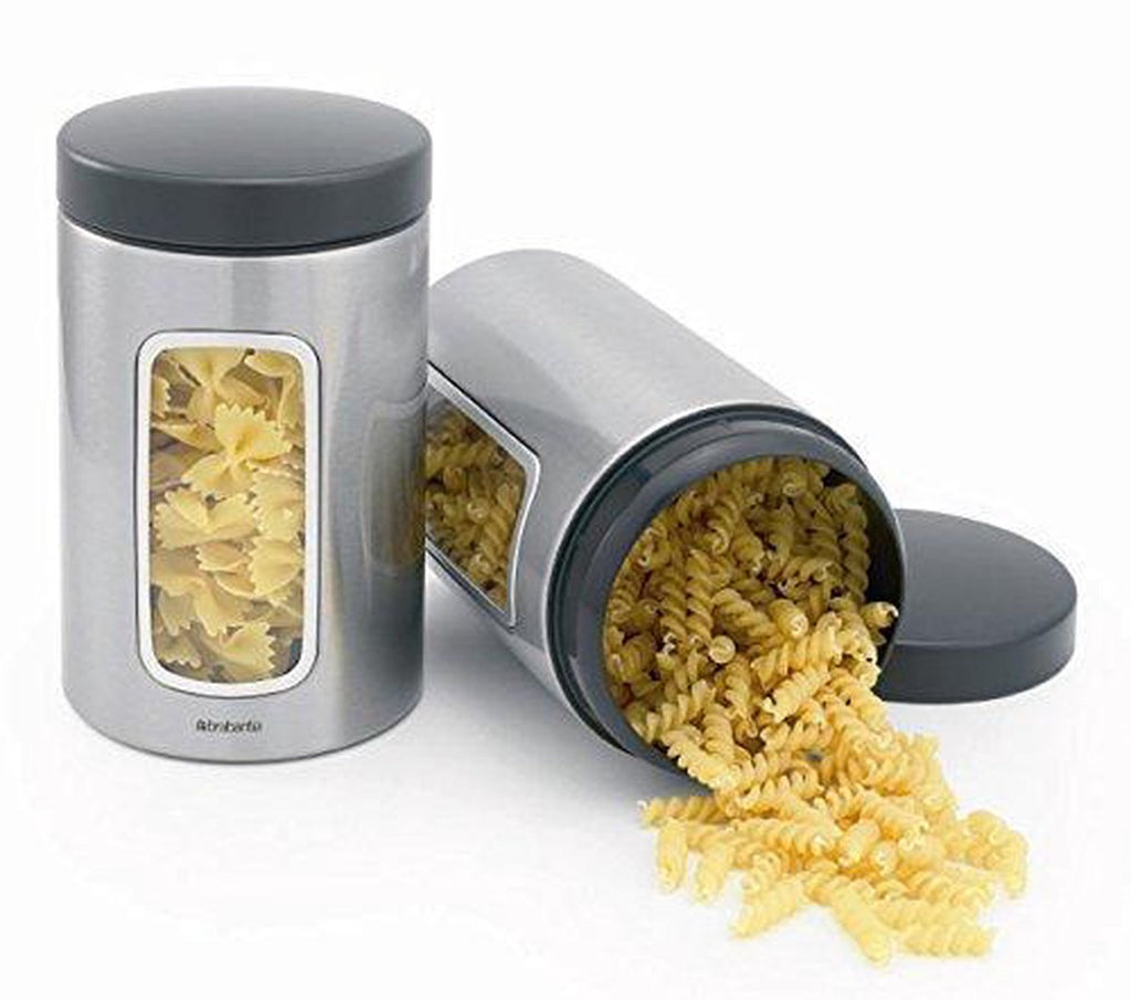  Brabantia Voorraadbus - 1,4 L - Matt Steel Fingerprint Proof / Matt Black Deksel - Met Venster