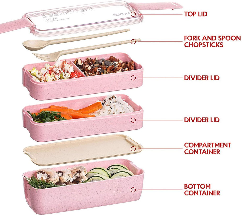  Lunchbox - Meal Prep Bakjes - Lunch Box Met Deksel - Meal Prep – Bento Box - Lunchtrommel Met Bestek Beige