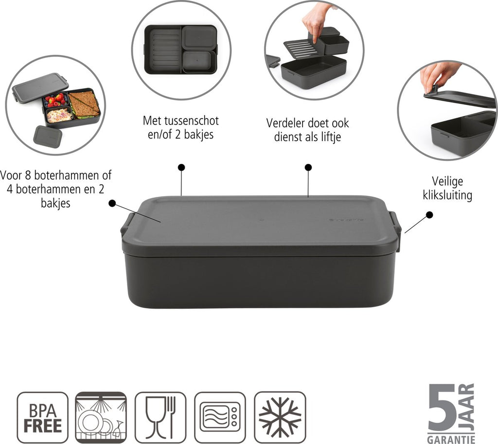  Brabantia Make &amp; Take Bento Lunchbox Incl Bentobox - Large - Kunststof - Dark Grey