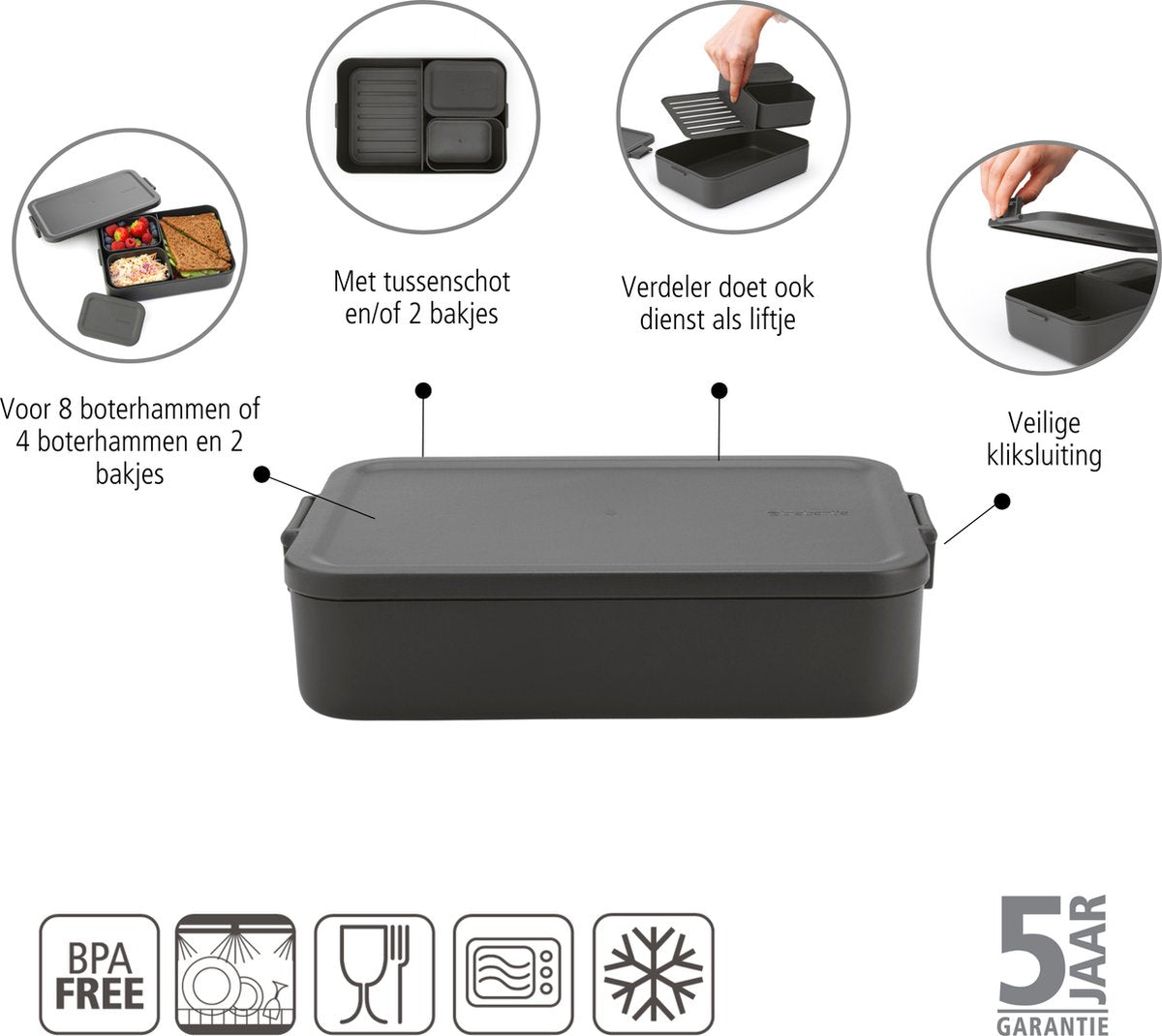  Brabantia Make &amp; Take Bento Lunchbox Incl Bentobox - Large - Kunststof - Dark Grey