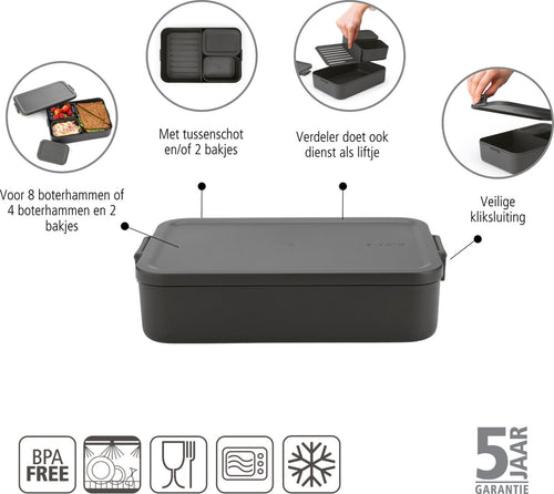  Brabantia Make &amp; Take Bento Lunchbox Incl Bentobox - Large - Kunststof - Dark Grey