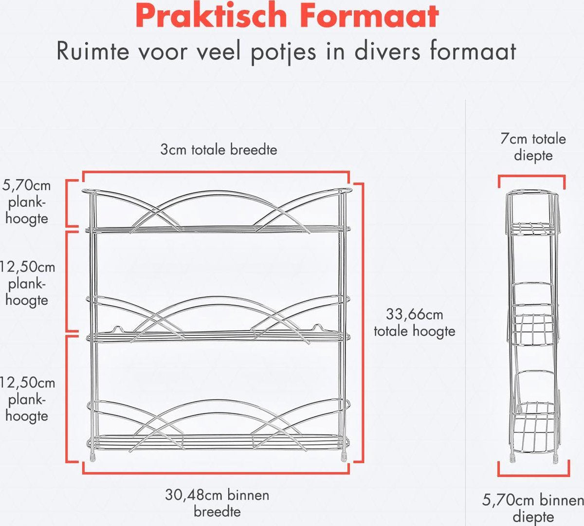 KitchenBrothers Kruidenrek - Staand - Voor 21 Potjes - 3 Laags - Chroom