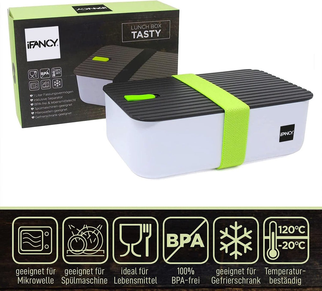  IFancy Lunchbox Tasty - Bento Lunch Box 1000ml - Dicht &amp; Lekvrij Voor Kinderen &amp; Volwassenen - Kantoor &amp; School - BPA Vrij - Vaatwasser Magnetron &amp; Vriezer Lunch Box (Groen)
