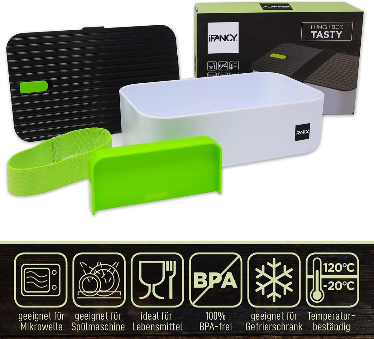  IFancy Lunchbox Tasty - Bento Lunch Box 1000ml - Dicht &amp; Lekvrij Voor Kinderen &amp; Volwassenen - Kantoor &amp; School - BPA Vrij - Vaatwasser Magnetron &amp; Vriezer Lunch Box (Groen)