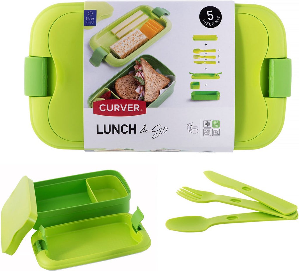  Curver Lunch&amp;Go - Vershouddoos - Lunchbox - Inclusief Bestek - 2/3 Compartimenten - Groen