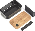  Lunchtrommel/broodtrommel 2-vaks Zwart/naturel Bamboe 19 X 7 Cm - Keukenbenodigdheden - Lunch/brood Meenemen - Trommels/boxen