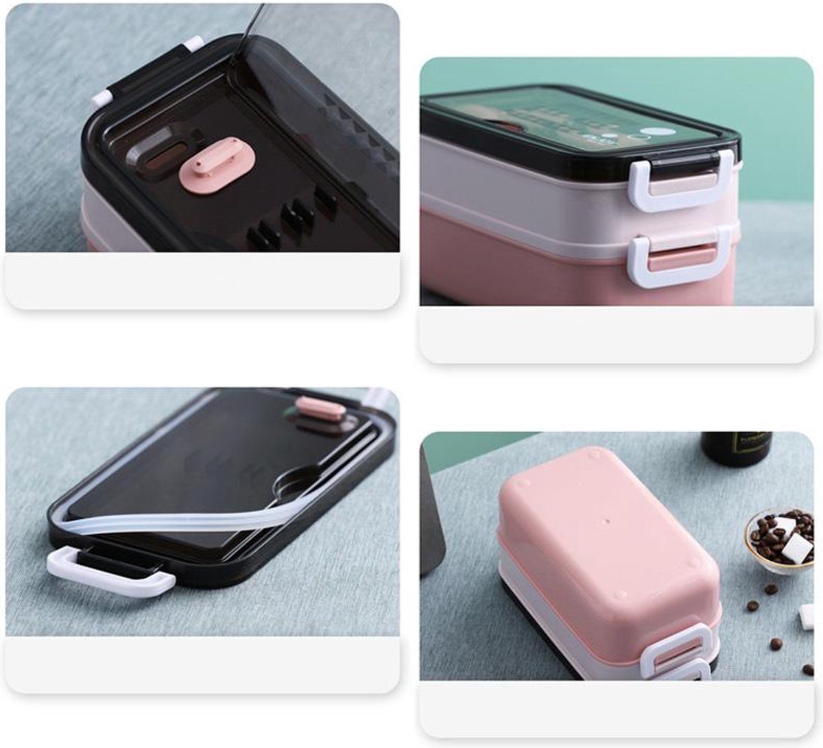  Lunchbox - Meal Prep Bakjes - Lunch Box Met Deksel - Meal Prep – Bento Box - Lunchtrommel Met Bestek Blauw