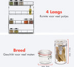  KitchenBrothers Ophangbaar Kruidenrek Voor 32 Kruidenpotjes - Spice Rack – Keuken Rek - Kruiden Organizer - Specerijen Opbergen - 4 Laags - 40 X 6.3 X 50 Cm - RVS