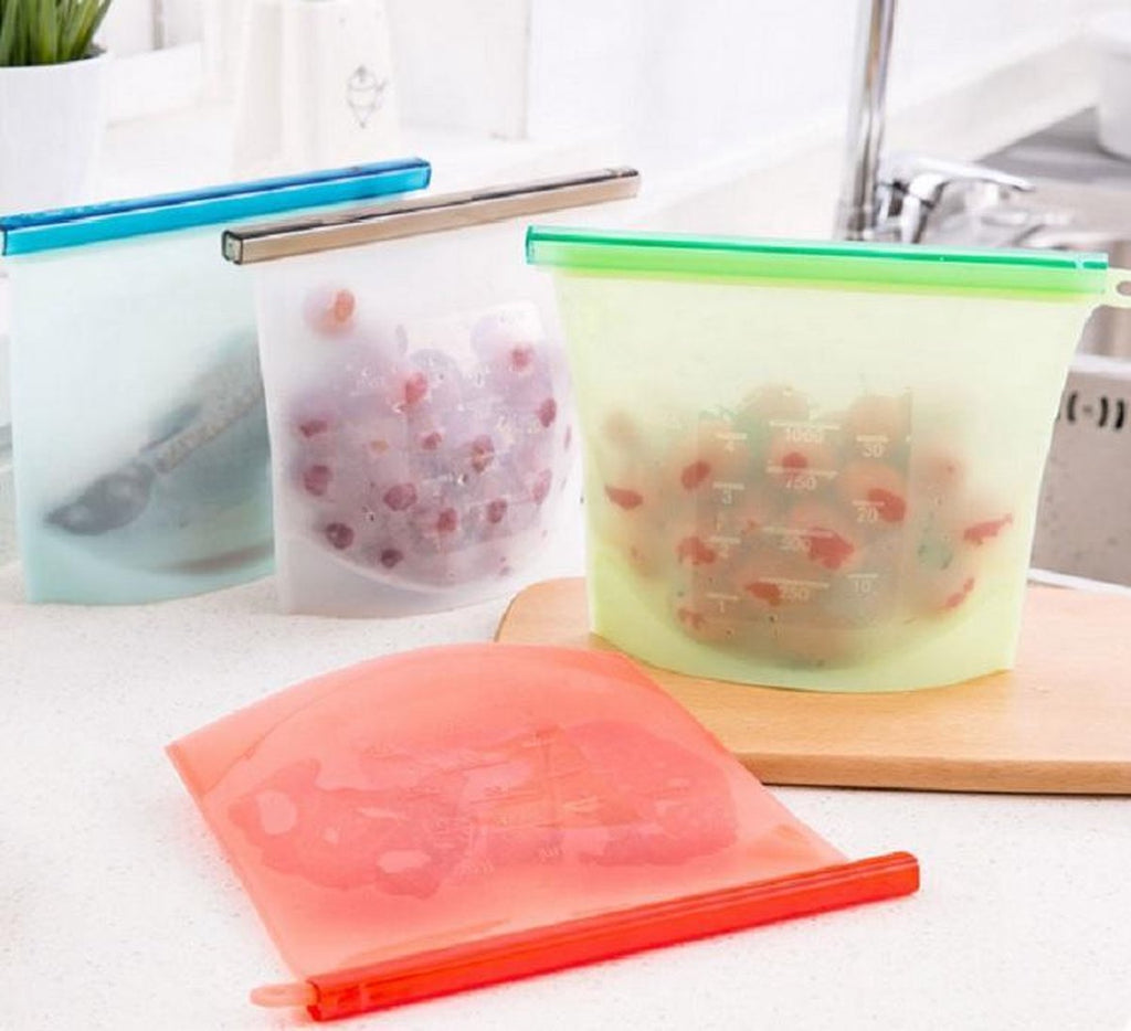  Siliconen Vershoudzakken | Bewaarzakken | Diepvrieszakken | Herbruikbaar | Lekvrij | Set 4-Stuks 1000ml | Vries &amp; Hitte Bestendig | 4 Kleuren