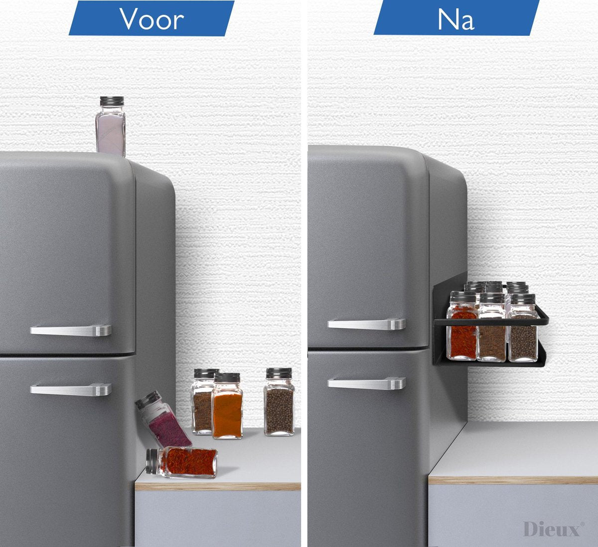  Dieux® - Magnetisch Kruidenrek - Ophangbaar Opbergrek - Keukenrek - Complete Set - Aanrecht Organiser - Badkamerrek - Wandrek - Staal - Zwart - Pasen