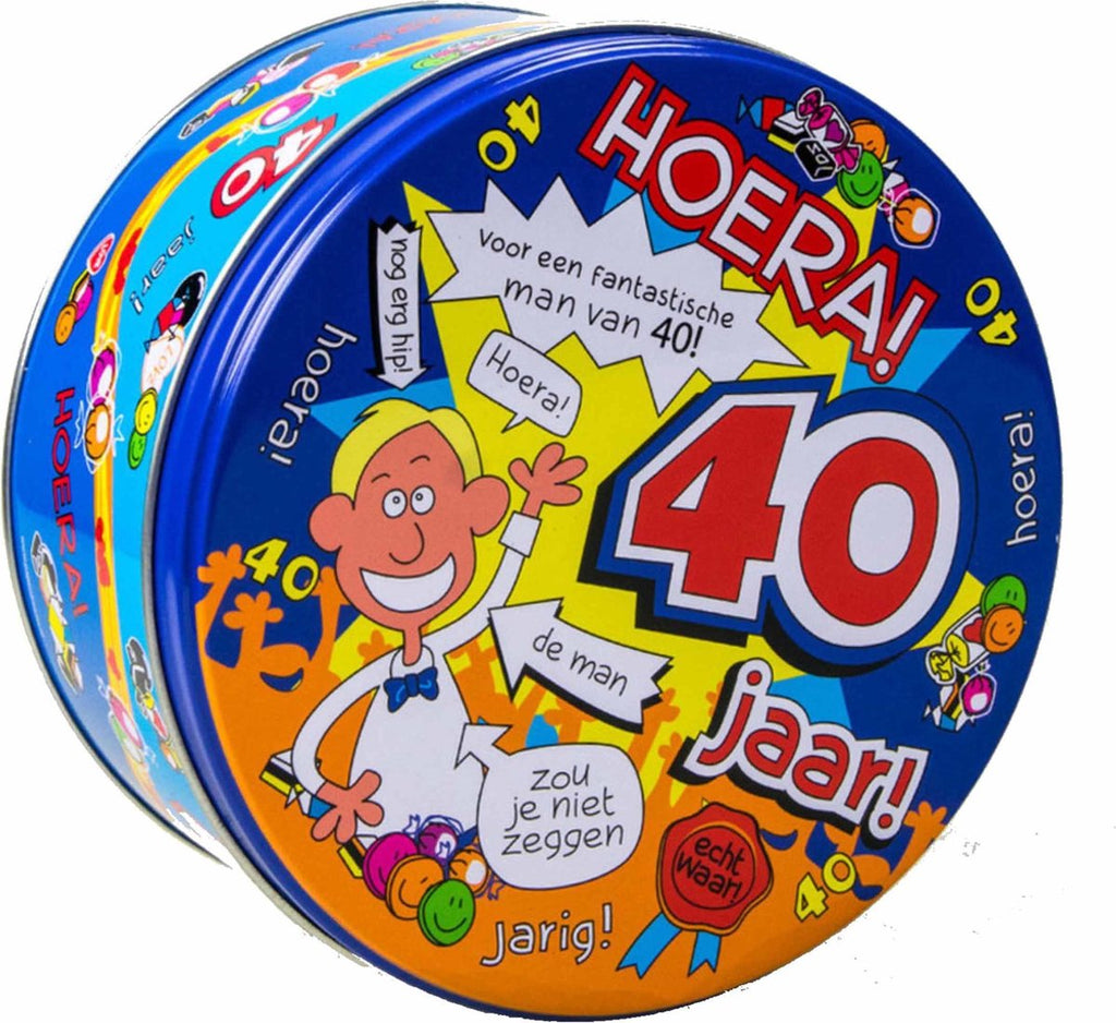 Merkloos 40 Jaar Snoeptrommel/voorraadtrommel Voor Man 14 X 7,5 Cm - 40e Verjaardag - 40e Verjaardag Cadeau / Versiering
