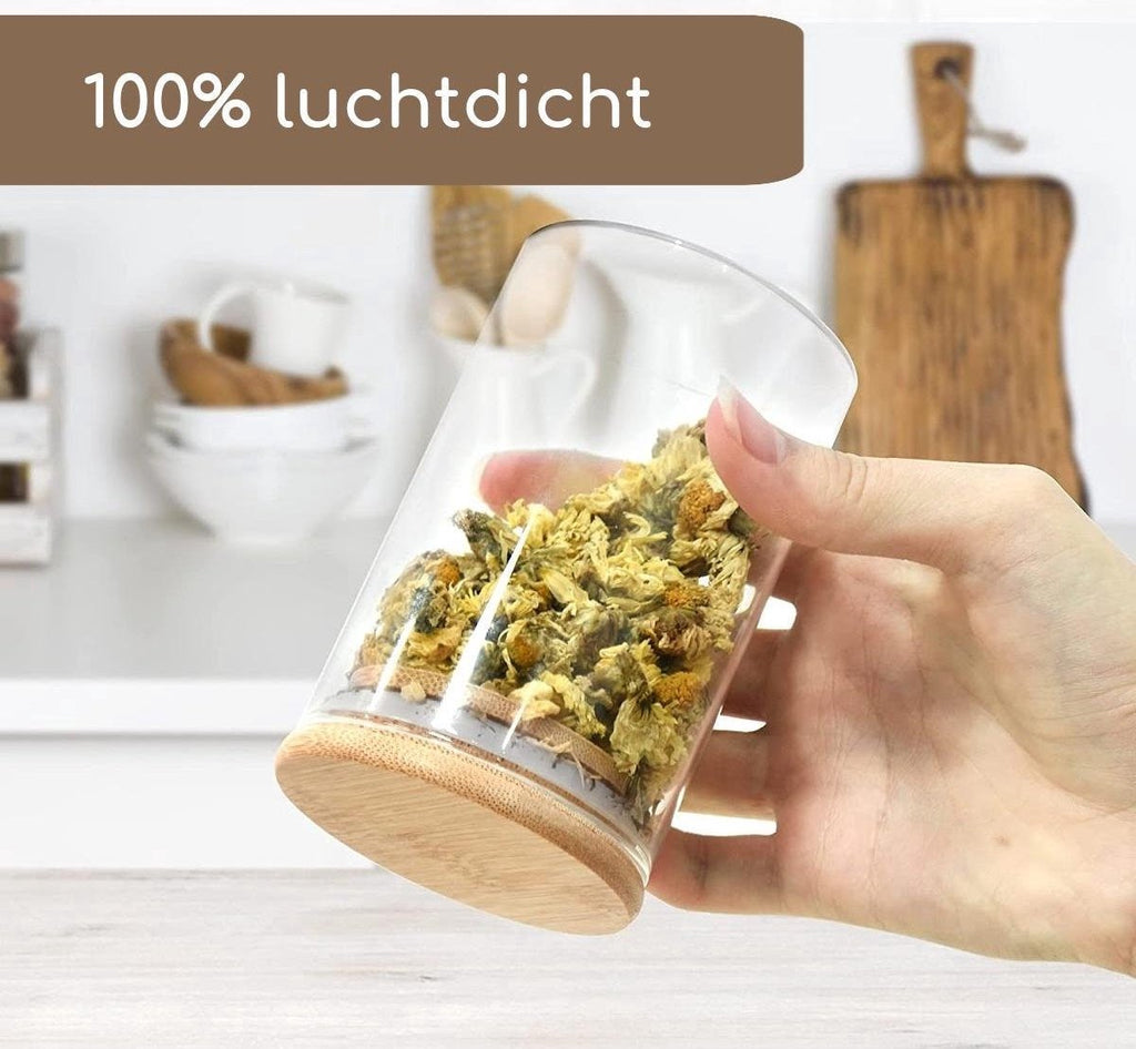  Quality Needz - Voorraadbussen - 250 ML - Glazen Potjes Met Deksel - Kruidenpotjes - 10 Delige Set - BPA-vrij - Gratis Pen &amp; Herschrijfbare Stickers