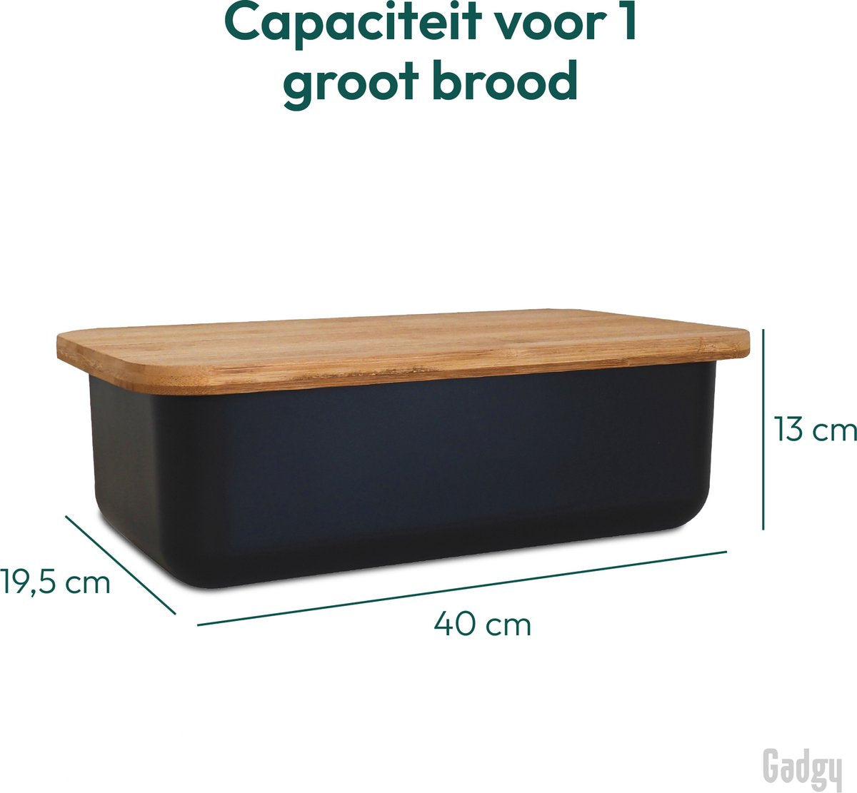  Gadgy Broodtrommel Met Bamboe Deksel – Brooddoos Met Snijplank - 36x19.5x11.5 Cm- Zwart