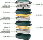  Lunchbox, Bento Box Voor Volwassenen Kinderen, Kinderlunchbox Met Compartimenten, 3-laags Lekvrije Bento-lunchbox Met Vork, Lepel, Geschikt Voor Lunchbox Voor Werk, Kantoor, School (2,25L Groen)