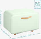  Navaris Metalen Broodtrommel Met Klapdeksel - Vershouddoos Voor Brood - 35 X 24 X 23 Cm - Van Ijzer Met Houten Details In Mintgroen