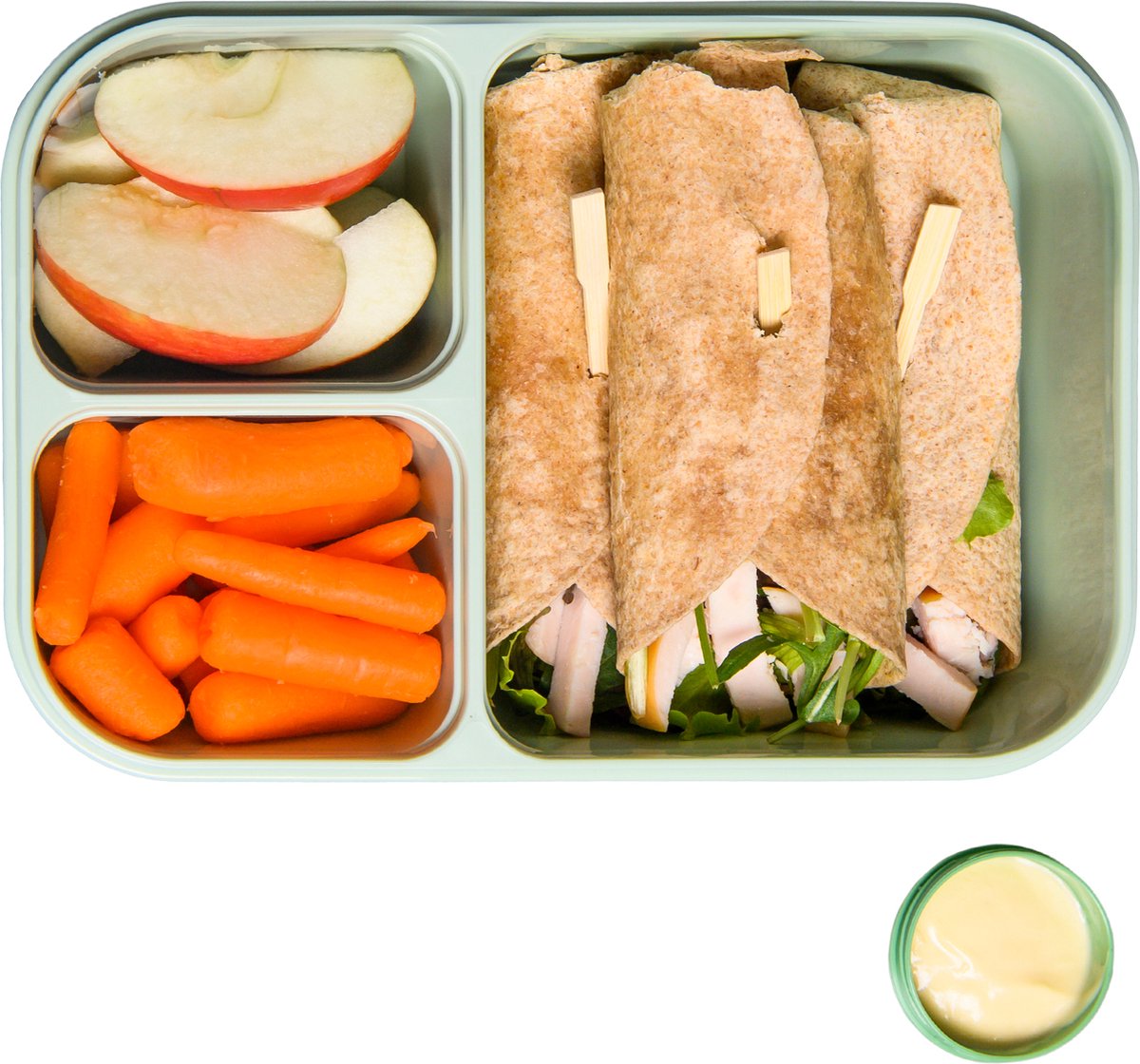  Lock&amp;Lock Lunchbox - Bento Box - Salade Lunchbox - Met 3 Compartimenten - Met Dressing/Saus Bakje - Volwassenen En Kinderen - To Go - Lekvrij - BPA Vrij - 1,5 Liter - Groen