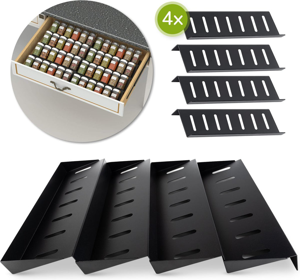  Kruidenrek Lade - Zwart - 4 Laags - Aluminium - Kruidenpotjes Opbergen