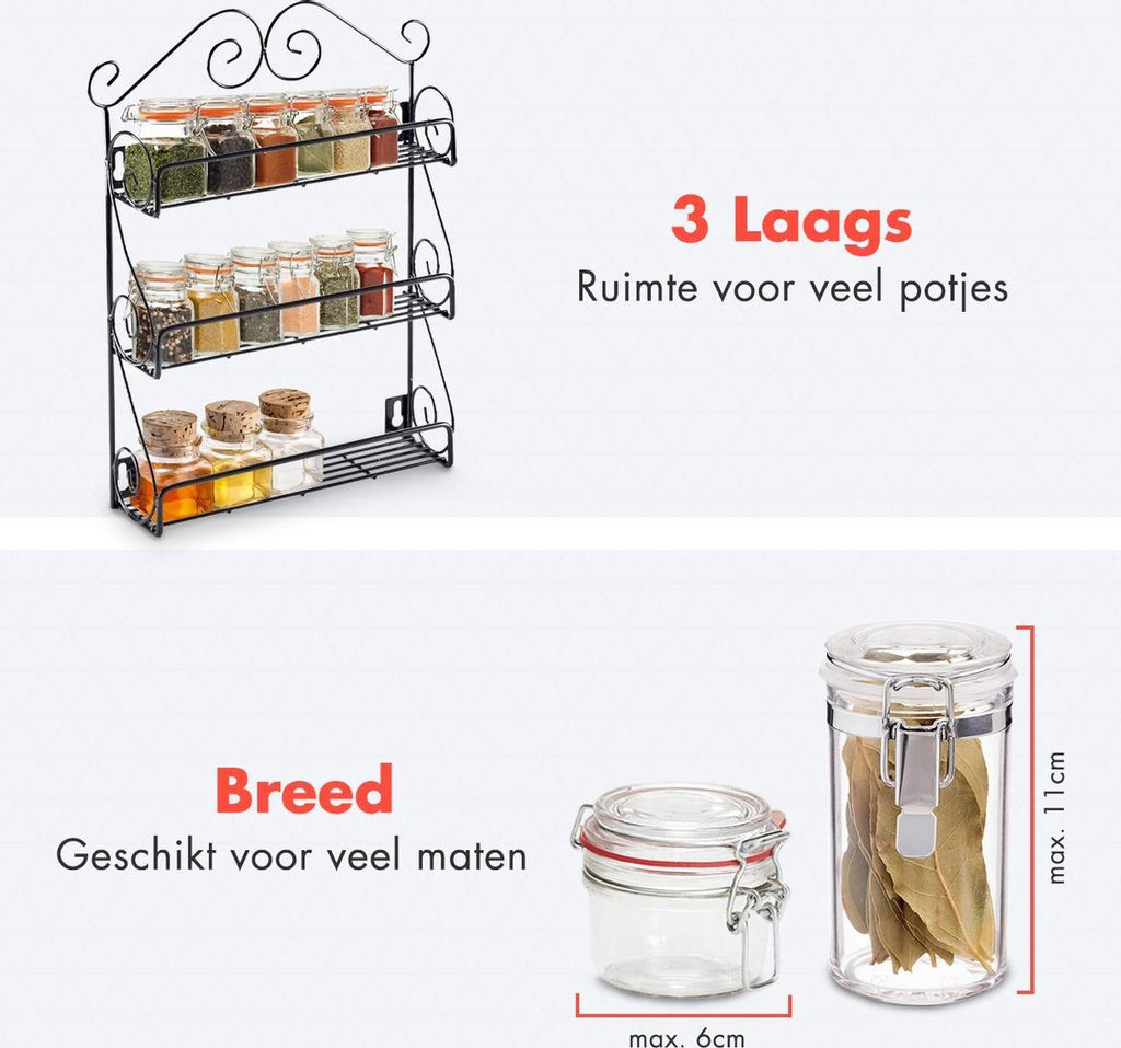  KitchenBrothers Kruidenrek - Staand En Ophangbaar - Voor 21 Potjes - 3 Laags - Metaal