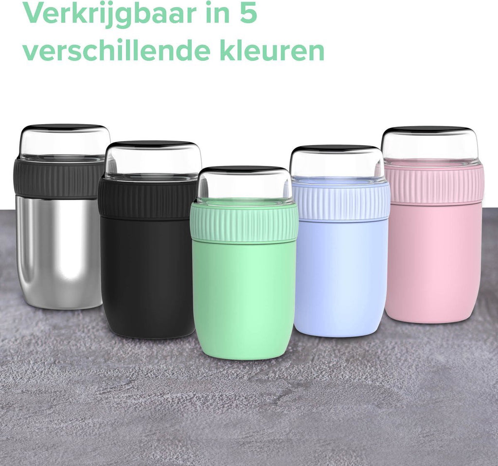 Coninx Thermos Lunchbox - Muesli Beker To Go - Isoleer Lunchpot - Yoghurtbeker To Go - Mueslibeker 840ml (600ml+240ml) - RVS / Roze