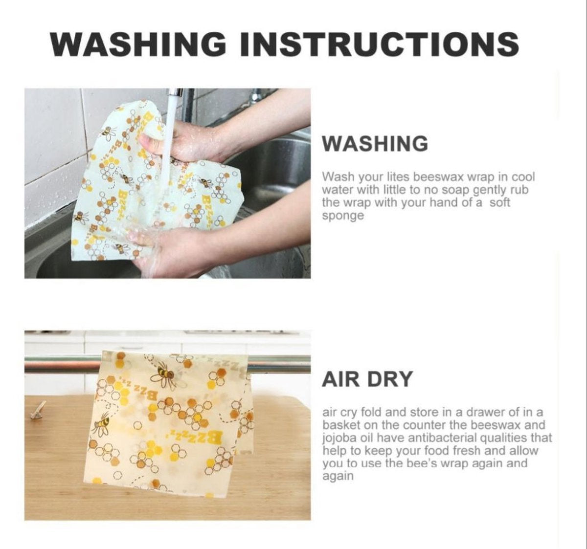  Bijenwas Doek - 3-pack - Bees Wrap - Bijen En Honingraat Print