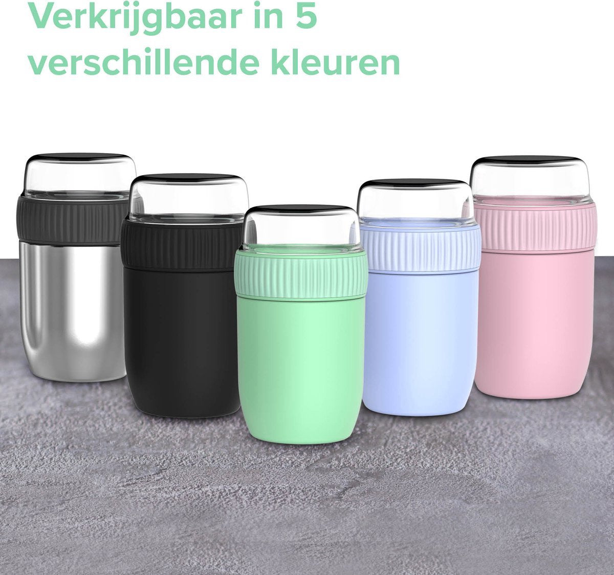  Coninx Thermos Lunchbox - Muesli Beker To Go - Isoleer Lunchpot - Yoghurtbeker To Go - Mueslibeker 840ml (600ml+240ml) - RVS