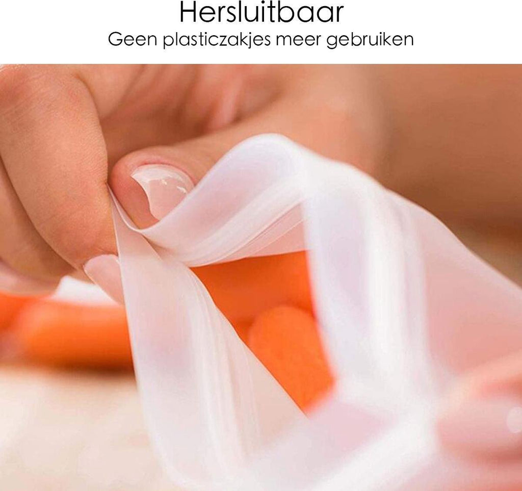 Merkloos Siliconen Vershoudzakken - 10 Stuks - Diepvrieszakken - Lekvrij - Boterhamzak Herbruikbaar - Bewaarzakjes - Duurzaam - Hersluitbaar