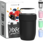  Coninx Thermos Lunchbox - Muesli Beker To Go - Isoleer Lunchpot - Yoghurtbeker To Go - Mueslibeker 840ml (600ml+240ml) - RVS / Zwart