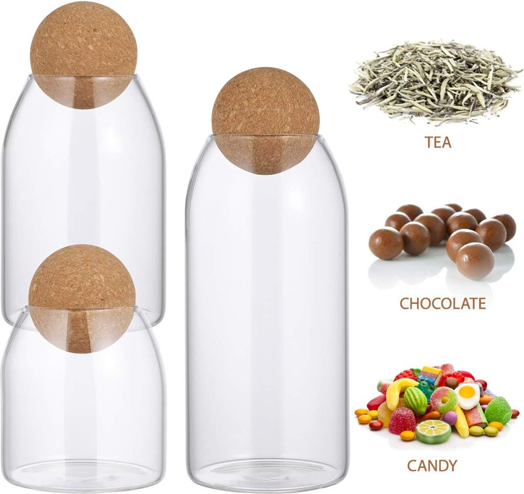  Igoods Helderglazen - Voorraadpot Met Kurkbal - Thee- En Koffiebus Met Bolvormig Houten Deksel - Voedselblikken - Keukenopslag - Opslagpotten
