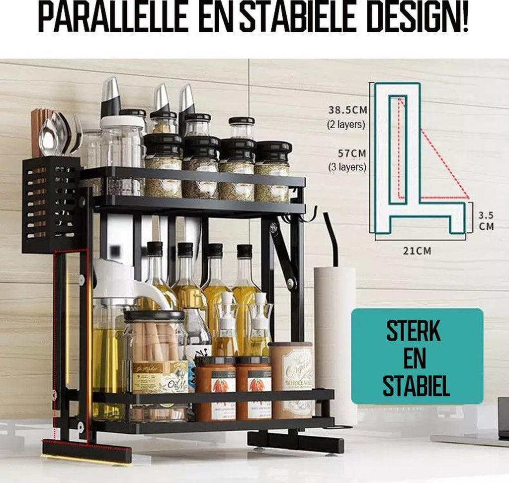  TammaT - Kruidenrek - Kruidenrek Staand - Inklapbare Keukenrek - 3-laags 35x21x56,5CM - Keuken Organizer - Aanrecht Organizer - Keuken Opslag - Roestvrij Staal - Opbergrek - Keuken Organizers - Roestvrij En Krasvrij
