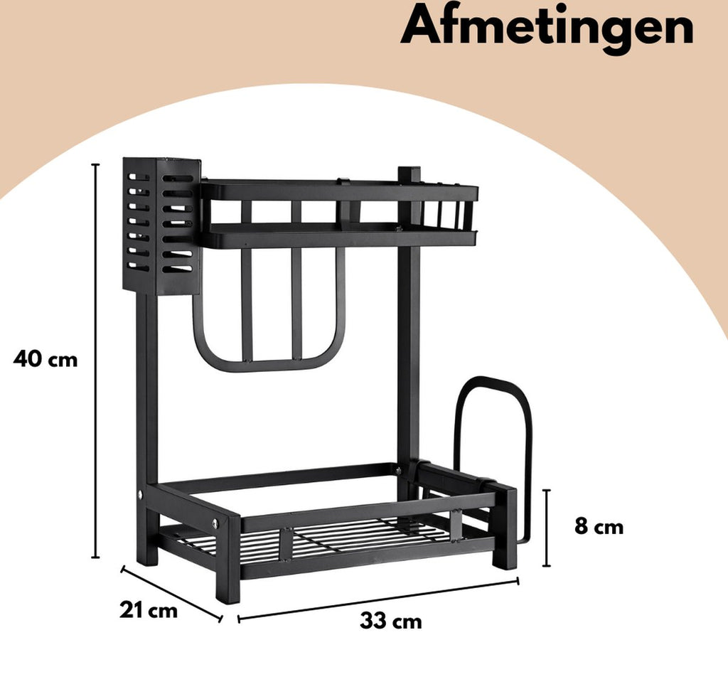  Pazzo Goods - Keuken Organizer - Keukenrek - Zwart - Metaal - 2 Laags - Multifunctioneel - Zwart -