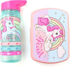  Unicorn Broodtrommel + PET Drinkfles Lichtblauw | Eenhoorn Lunchbox Set Voor Meisjes LS22