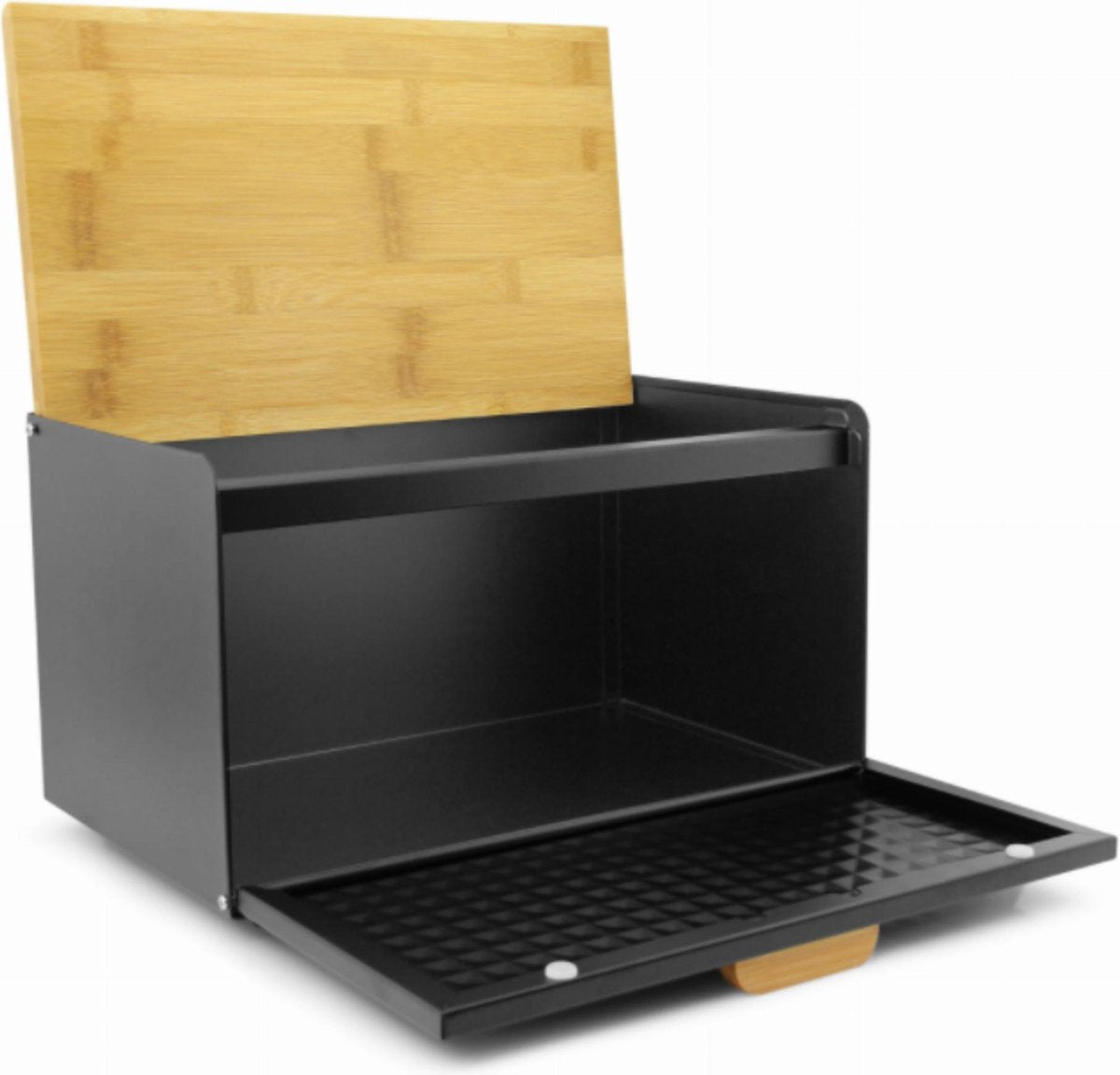  Luxe Broodtrommel Zwart Met Bamboe - Brood Bewaardoos - 36x21x21CM - Rechthoekig