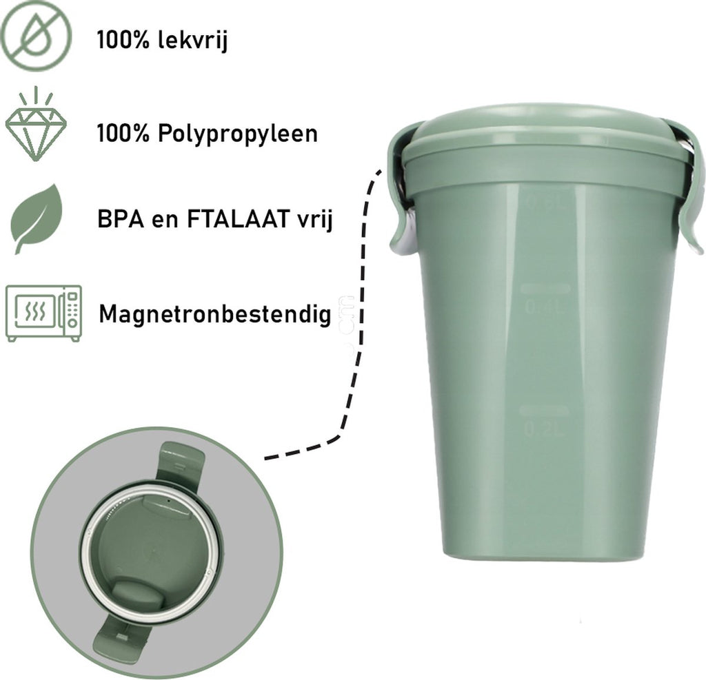  Curver Lunch &amp; Go Beker - Magnetronbestendig - Lunchbeker – Muesli Beker - Soepbeker - Yoghurt Beker To Go – LunchBox - KoffieBeker - Salade Lunchbox - 0,6l – Groen