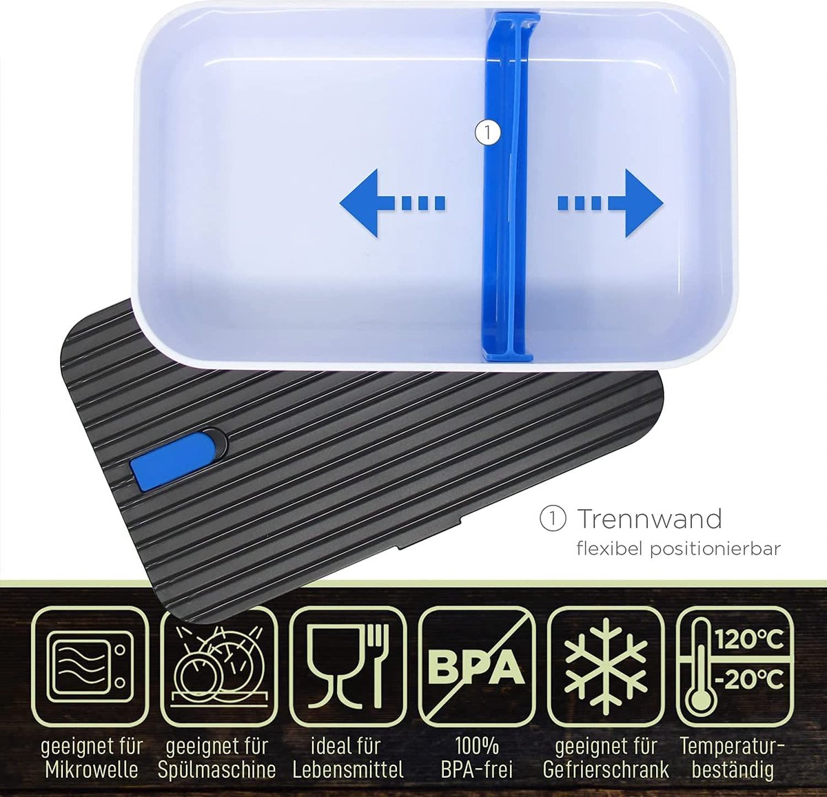  IFancy Lunchbox Tasty - Bento Lunch Box 1000ml - Dicht &amp; Lekvrij Voor Kinderen &amp; Volwassenen - Kantoor &amp; School - BPA Vrij - Vaatwasser Magnetron &amp; Vriezer Lunch Box (Blauw)