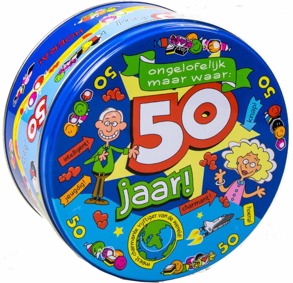 Merkloos 50 Jaar Snoeptrommel/voorraadtrommel 14 X 7,5 Cm - 50e Verjaardag - Abraham/Sarah Cadeau / Versiering