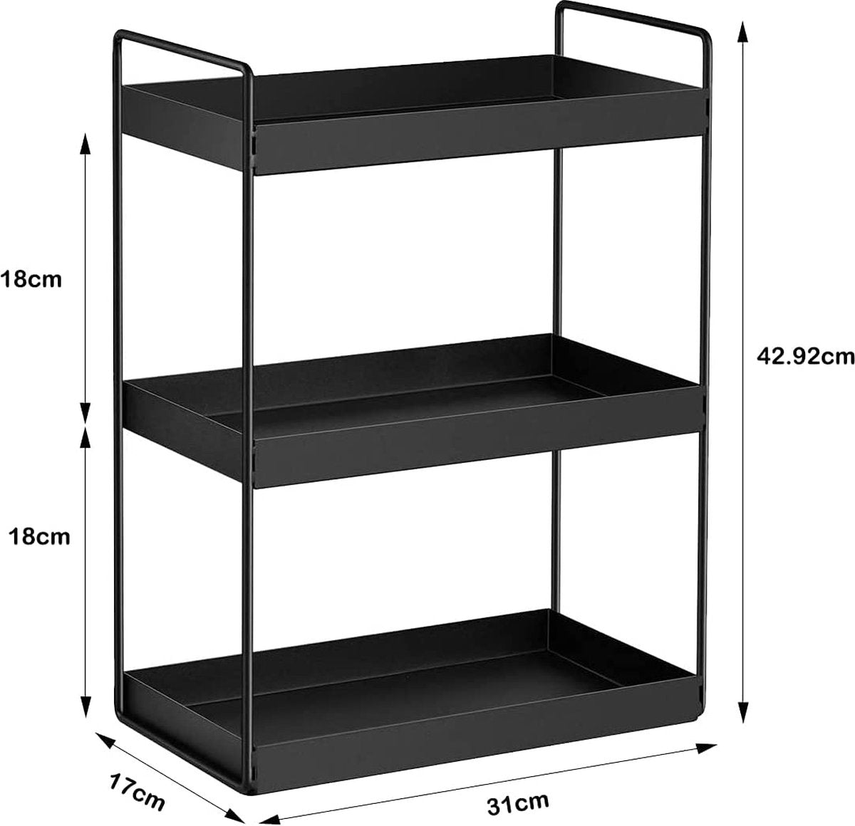 Merkloos 3 Tier Staande Planken Keuken Onder Kast Plank Douche Plank Badkamer Werkblad Organizer Ijdelheid Lade Cosmetica &amp; Make-up Opslag Kruidenrek Zwart