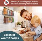  Mmoods Kruidenrek Ophangbaar Zonder Boren - 2 Laags Voor 16 Kruidenpotjes - Speciaal Voor Muur, Wandkast, Kastdeur - Hangende Kruidenorganizer Keuken - Keukenaccessoires