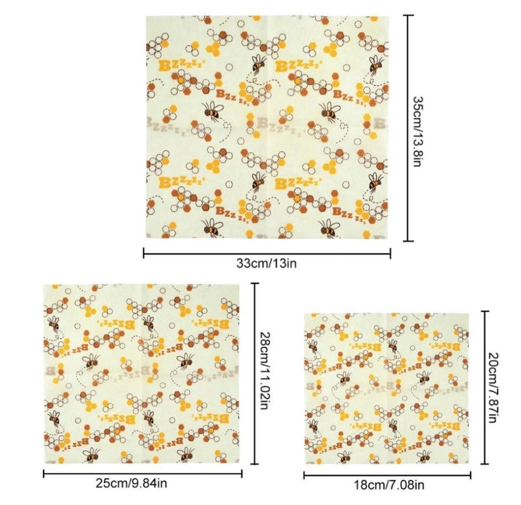  Bijenwas Doek - 3-pack - Bees Wrap - Bijen En Honingraat Print