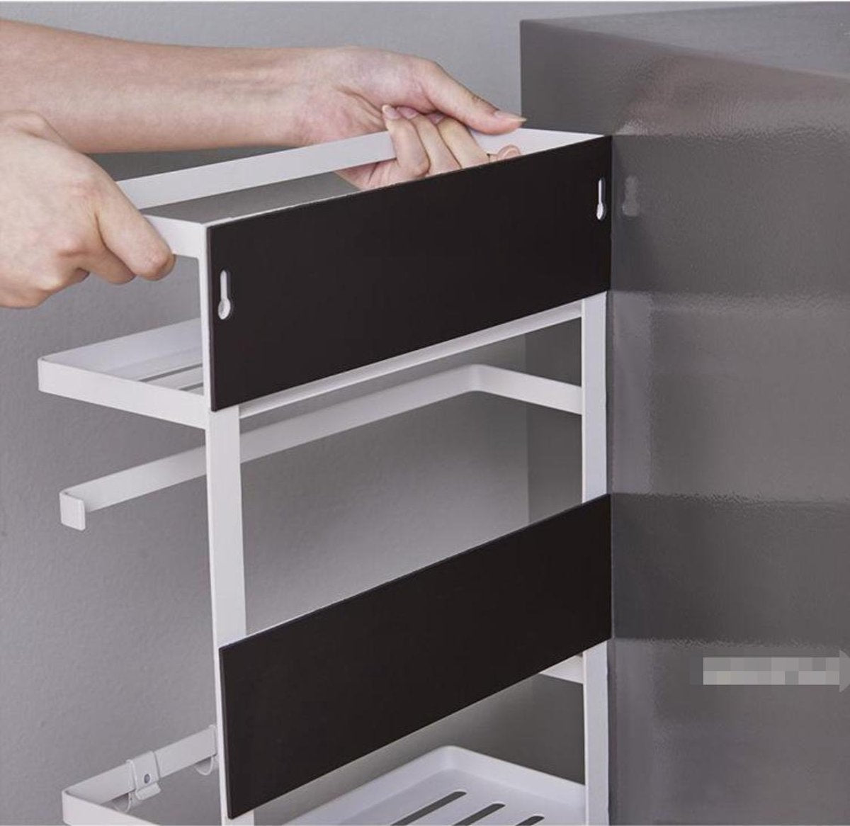 Merkloos Multifunctioneel Ophangbaar Keukenrek Of Badrek- Multifunctioneel Organiser - Magnetisch - Zwart