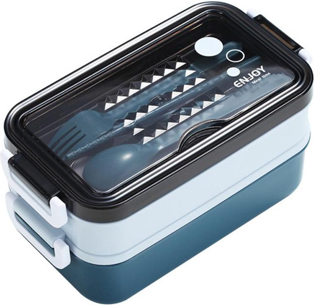  Lunchbox - Meal Prep Bakjes - Lunch Box Met Deksel - Meal Prep – Bento Box - Lunchtrommel Met Bestek Blauw