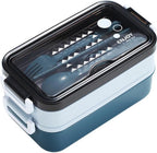  Lunchbox - Meal Prep Bakjes - Lunch Box Met Deksel - Meal Prep – Bento Box - Lunchtrommel Met Bestek Blauw