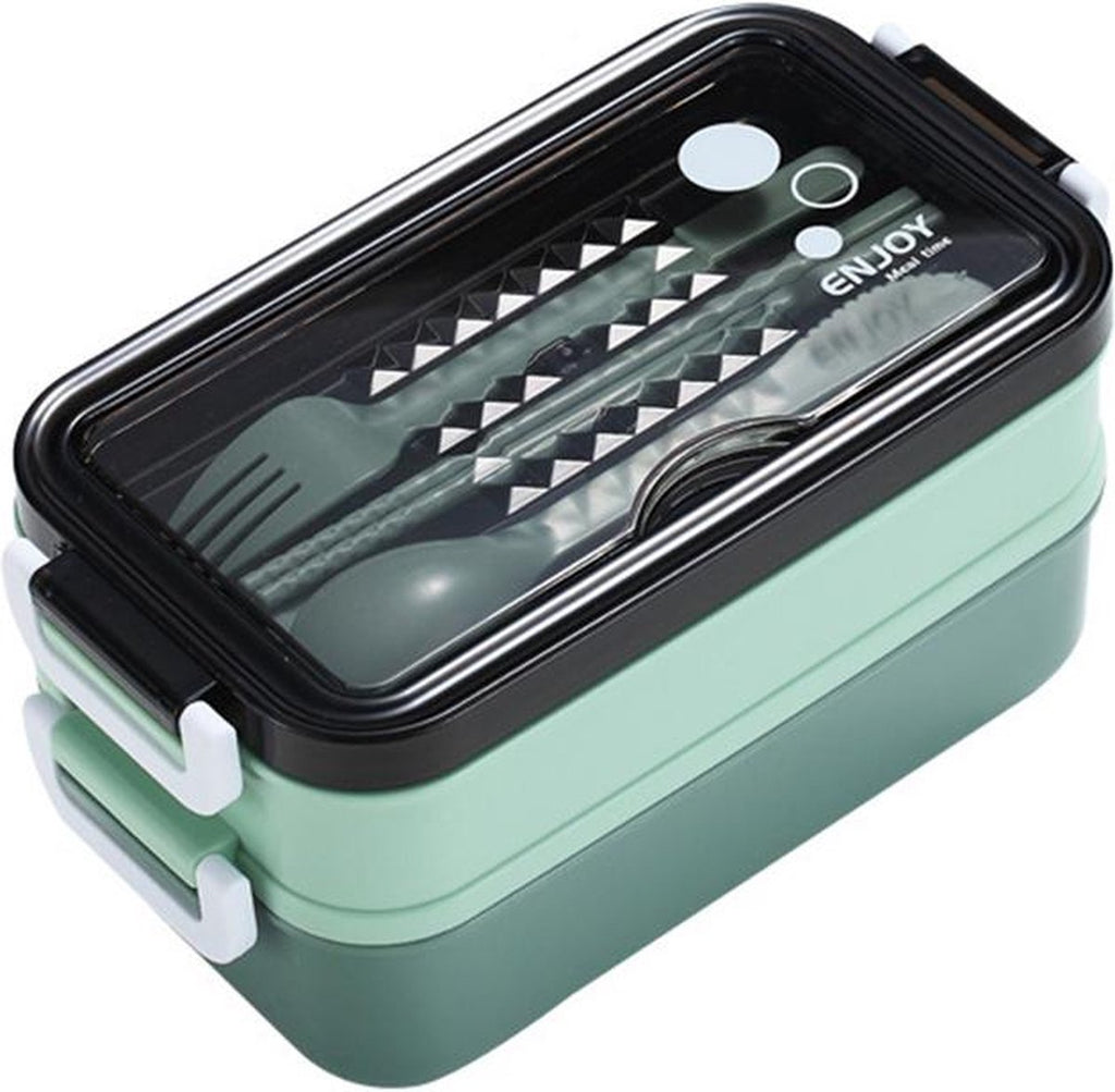  Lunchbox - Meal Prep Bakjes - Lunch Box Met Deksel - Meal Prep – Bento Box - Lunchtrommel Met Bestek Groen