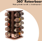  Pazzo Goods - Kruidenrek Staand - Kruidenrek Met Potjes - Rose Goud - RVS - Kruidenrek Draaibaar - 20 Kruidenpotjes - Inclusief Stickers &amp; Stift - Kruiden Carrousel