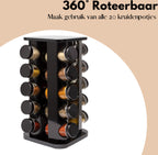  Pazzo Goods - Kruidenrek Staand - Kruidenrek Met Potjes - Zwart - RVS - Kruidenrek Draaibaar - 20 Kruidenpotjes - Inclusief Stickers &amp; Stift - Kruiden Carrousel