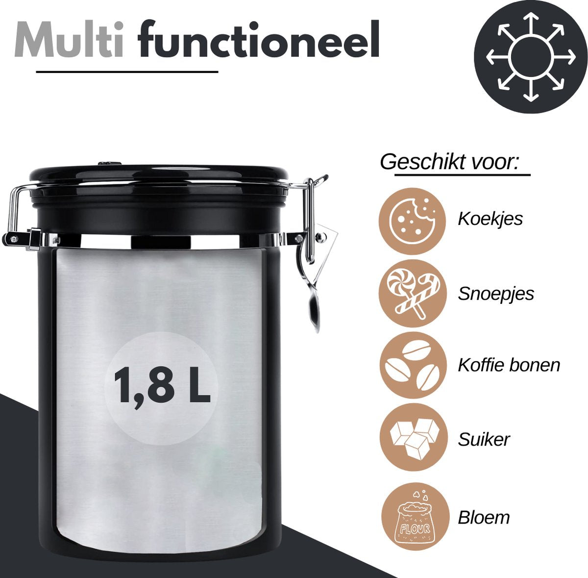  VAIVE Koffieblik - Koffiebus - Koffieblikbewaarblik - Bewaarbus Koffie - Voorraadpotten - Voorraadbussen - Voorraadbus -1.8L