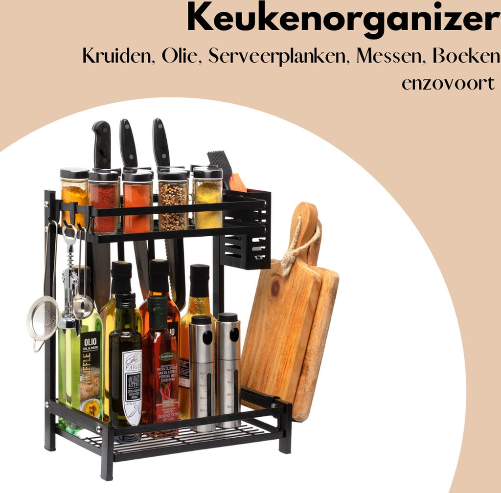  Pazzo Goods - Keuken Organizer - Keukenrek - Zwart - Metaal - 2 Laags - Multifunctioneel - Zwart -