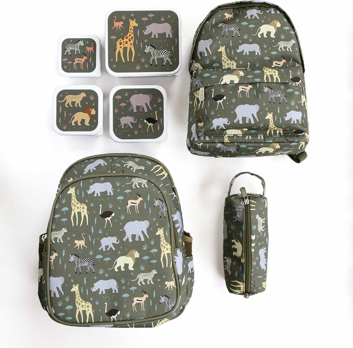  A Little Lovely Company - Brooddoos - Broodtrommel -Lunch &amp; Snack Box Set Van 4 - Savanne